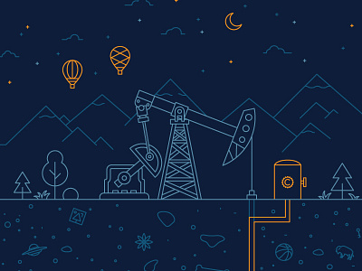 Oil - Energy Resources clevyr graphic design hot air balloon illustration mountains oil okc oklahoma city pump tee tshirt ufo