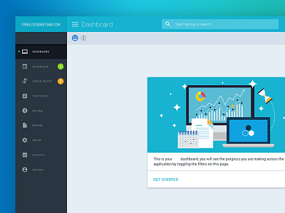 Dashboard Web App UI Design (Update–better reso) card dashboard flat interface landing page material design navigation rebound simple ui web web app