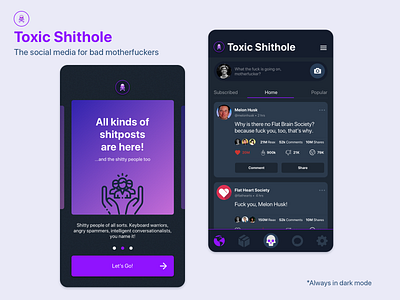 Toxic Shithole social social app social media ui web design