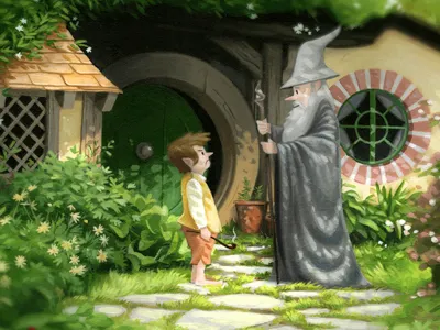 Bilbo Meets Gandalf acrylic art bilbo gallery nucleus gandalf illustration paint the hobbit