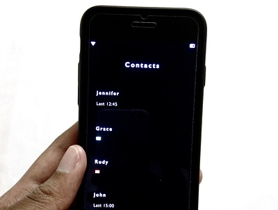 Minimal Contacts List. black black ui concept app concept design contact contact list dark theme dark ui figma design figmadesign less is more minimal minimalistic uiux whatsapp whatsapp redesign
