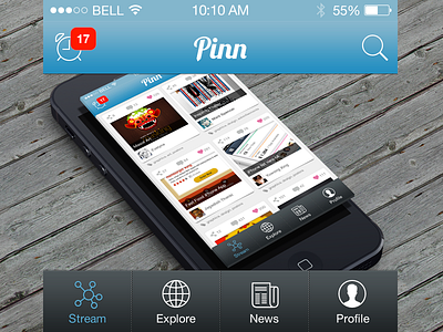 iOS app detail bar UI for Pinn