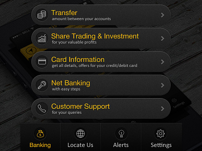 Banking App UI menu elements detail