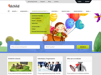 Website for Kids Education Development Concept education flat kids layout navigation search students userinterface website