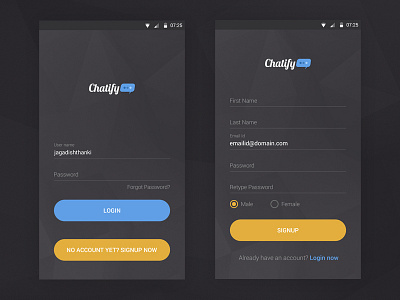 Simple Login Signup for Android Dark Theme android buttons chat dark flat login rounded signup