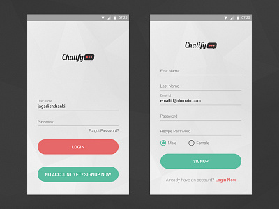 Simple Login Signup for Android Light Theme android buttons chat flat light login rounded signup