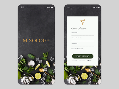 Mixology App app branding dailyui dailyui 001 design icon typography ui