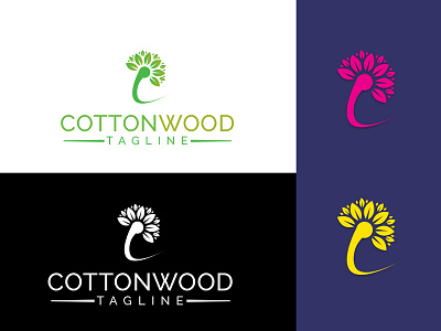 CottonWood logo bio branch brand cotton eco ecology environment flora garden green wood