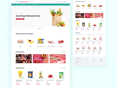 Permata Groceries, all-in-one website for e-grocery banner design branding card design desktop ecommerce egrocery landing page product design supermarket ui ux website