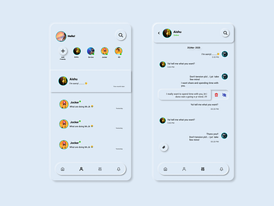 Message App using soft UI "Neomorphism " concept app branding design icon illustration message app mobile app mobile design neomorphism software design typography ui ux