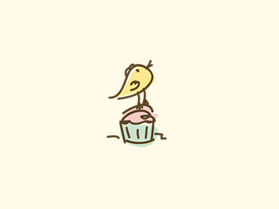 Bird on cake bird brown cake cupcake pink sweet yellow