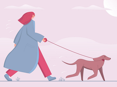Walking with my dog adobe design dog girl go going illustration pet pink run sun walk walking