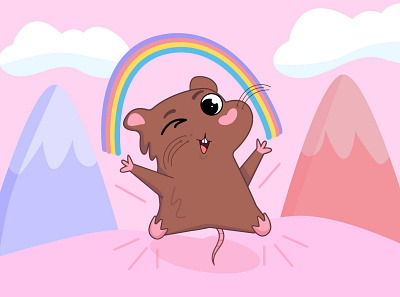 Rainbow rat adobe design happy illustration pet pink purple rainbow rat vector