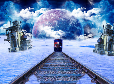 deserted train compositing digital art illustration manipulation photoshop