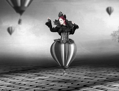 lady baloon compositing illustration manipulations photoshop