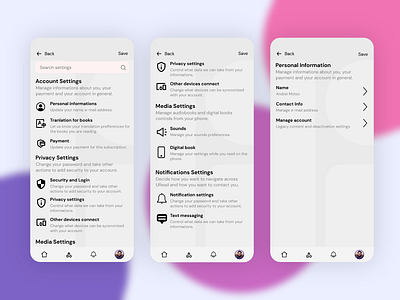 Daily UI #007 Settings Page account app book dailyui dailyuichallenge design figma interface library mobile setting settings settingspage ui ui design ux uxdesign uxui