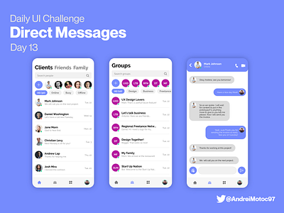 Daily UI #013 Direct Messages app chat dailyui design direct message direct messages dm figma group message mobile mobile app ui ui design ux uxdesign uxui
