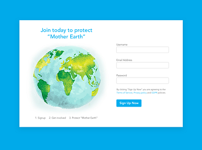Earth Day 2020 - Protect Mother Earth Sign Up Form daily ui dailyui dailyui 001 dailyui001 design sketch ui user inteface user interface design visual design