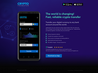 Daily UI #003 Landing Page for Crypto Transfer Makeover app download crypto crypto and currency wallet crypto transfer crypto wallet cryptocurrency daily daily 100 challenge daily ui daily ui 003 dailyui dailyuichallenge landing page money transfer sketch ui design user interface
