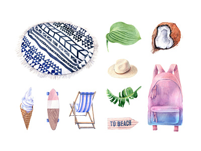 Forever Summer Watercolor Set clipart download graphic hat icecream illustration leaves pixelbuddha summer watercolor watercolor clipart