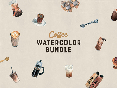 Coffee Shop Watercolors Collection bundle cafe clipart coffee download drawing drink elements illustration mug popular set shop watercolor