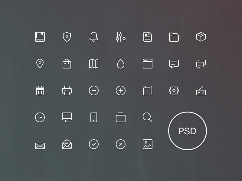 Freebie: Line Icons Set Vol.1 pixelbuddha icons outline free psd book notepad browser joypad settings search letter