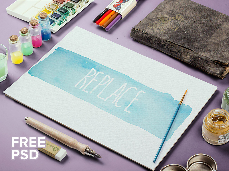 Freebie: Watercolor Sketch Mock-Up freebie pixelbuddha free mockup mock-up mockups watercolor sketch