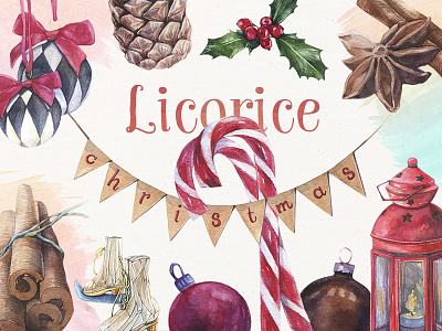 Premium: Licorice Christmas Watercolor Kit christmas cinnamon decoration greeting card illustrations kit licorice new year pixelbuddha template watercolor winter