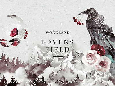 Freebie: Woodland Ravens Field bouquets forest frames free freebie pixelbuddha raven ravens textures watercolor wreaths