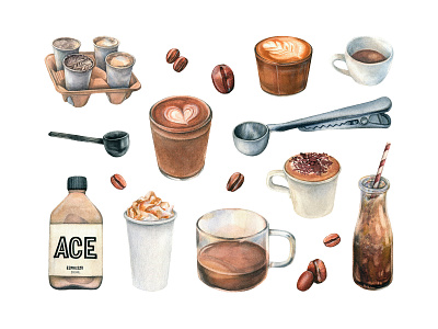 Coffee Shop Watercolors Collection by Pixelbuddha on Dribbble