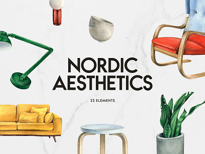 Scandi Interior Watercolor Set clipart download drawing elements furniture graphic illustration interior nordic pixelbuddha plants scandinavian style watercolor