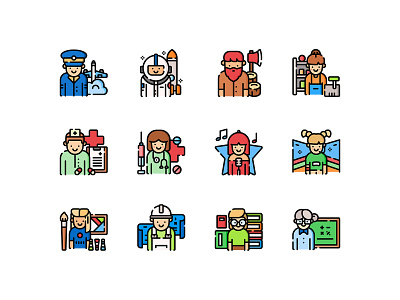 Freebie: Jobs and Professions Icons Set download flat free freebie icons jobs line medicine police professions singer space vector