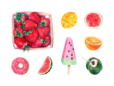 Forever Summer Watercolor Set clipart collection download fruits graphic icecream illustration pixelbuddha summer vespa watercolor