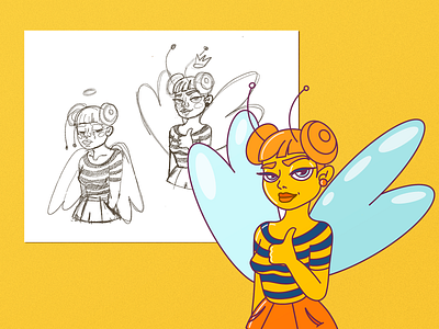 Wasp Girl bee brand butterfly character clean flat girl illustration logo sketch ui vector yes