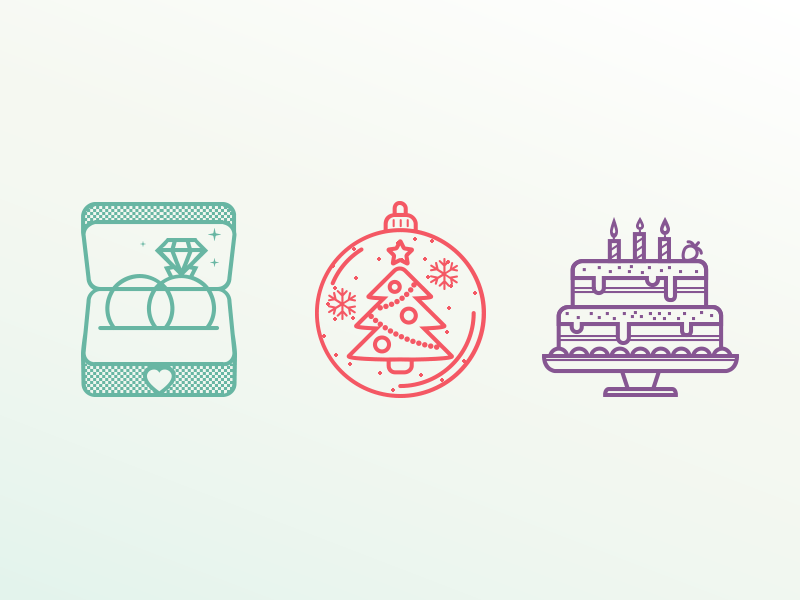 Holiday Icons animation birthday christmas gif holiday icon interaction light mood snow wedding