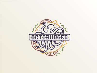 Octoburger Logo brand burger cheese food green line logo octo octopus red