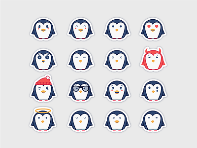 Penguins Set emoji glass hat holiday icon illustration penguins set smile ui ux winter