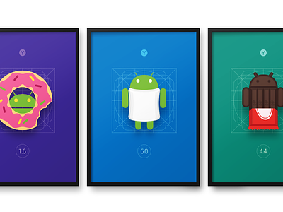 Android Posters Set android donat kitkat marshmallow office place poster work