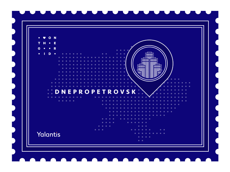Dnepropetrovsk Page On The Grid animation blue city grid line on stamp style ui