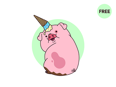 Waddles free freebie fun art gravity falls green ice cream illustration pig pink summer unicorn waddles