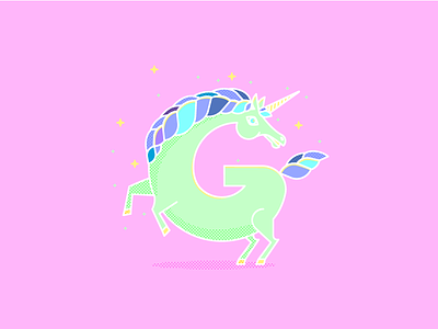 Letter "G" alphabet flat g green horse magic pink shine unicorn