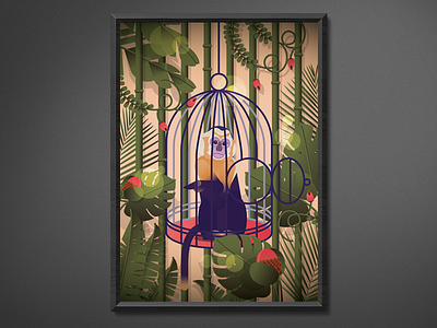 Poster floral freedom illustration monkey