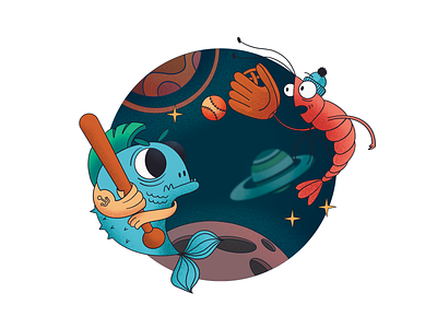 ⚾️ Space Baseball baseball best branding character clean design fish fitness flat game illustration shrimp space sport star vector