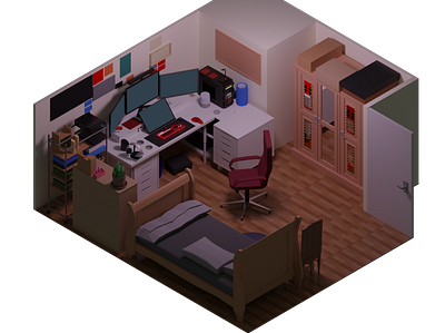 My first Blender render of my room blender cycles interior interior design isometric low poly