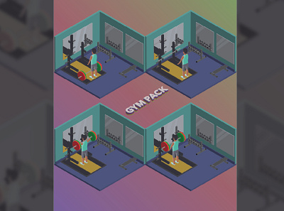 Isometric Gym Pack - Lottie animation 3d animation character design exercise grid gym isometric lottie svg vector web workout