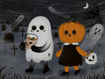 Halloween part 2 art bookillustration design digital art digitalillustration dribbble flat friends ghost halloween illustration october october2021 originalcharacter procreate procreateart pumpkins