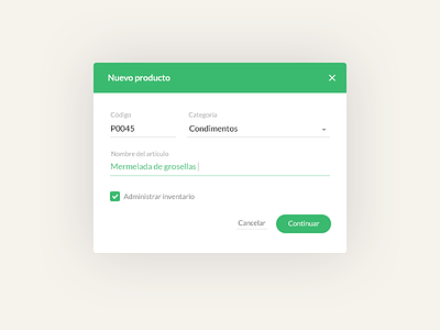 Modal Product For Paycold System green ui web