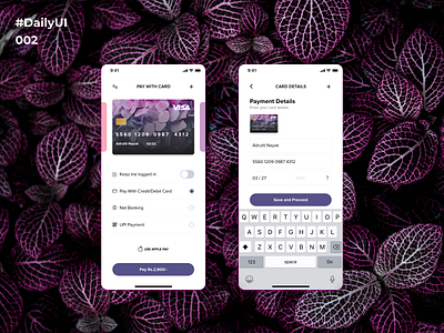 Daily UI : 002 - Credit Card Payment adobe xd app daily ui dailyui dailyui002 dailyuichallenge design minimal ui