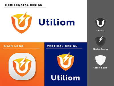 U + Electric Energy Creative Logo brand branding designer electric energy graphic design illustrator logo marketing power social utility vector