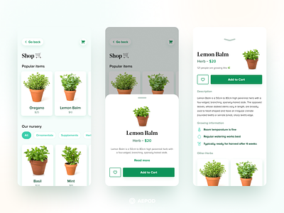 Plant Store for Aepod agriculture app ecommerce mobile store ui